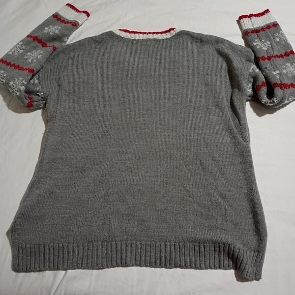 Christmas Sweater Women's L 3D Santas Sequins Faux Fur High-Low Oversized Tunic - Picture 6 of 12